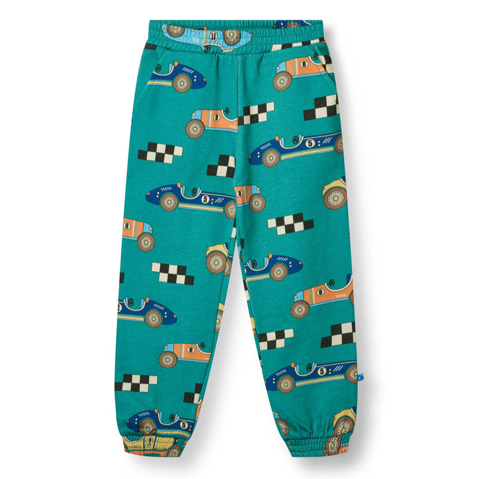Småfolk Organic Boys' Sweatpants- Race Cars, Teal