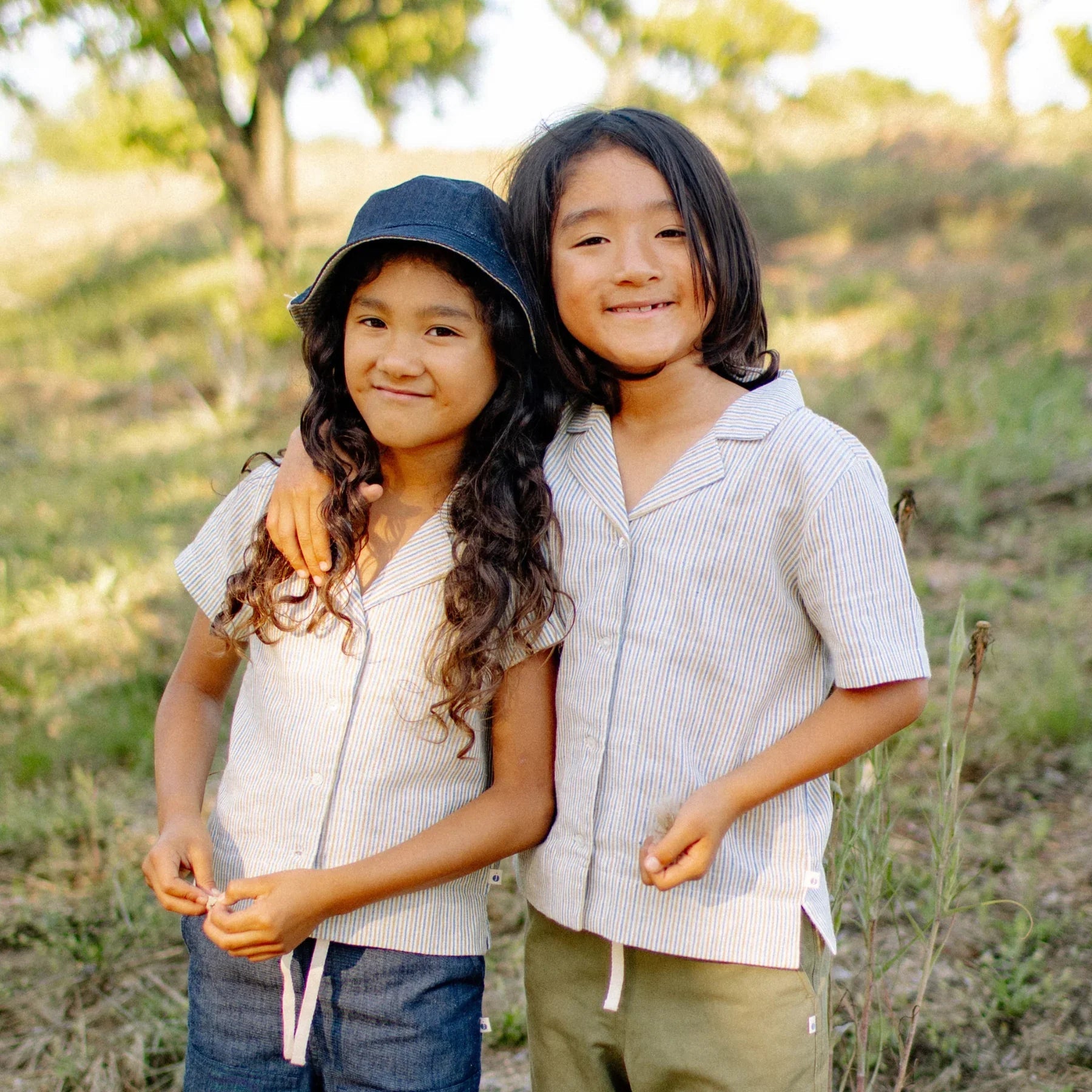 Cotton Linen Kids Camp Shirt - Driftwood Stripe | Jackalo
