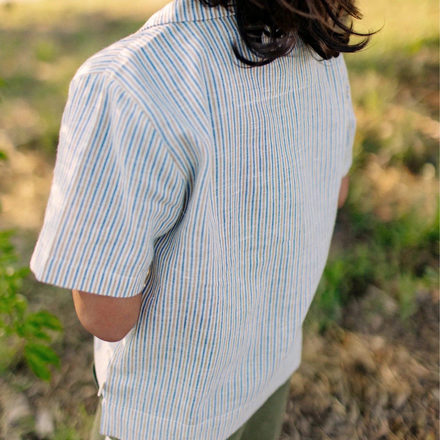 Cotton Linen Kids Camp Shirt - Driftwood Stripe | Jackalo