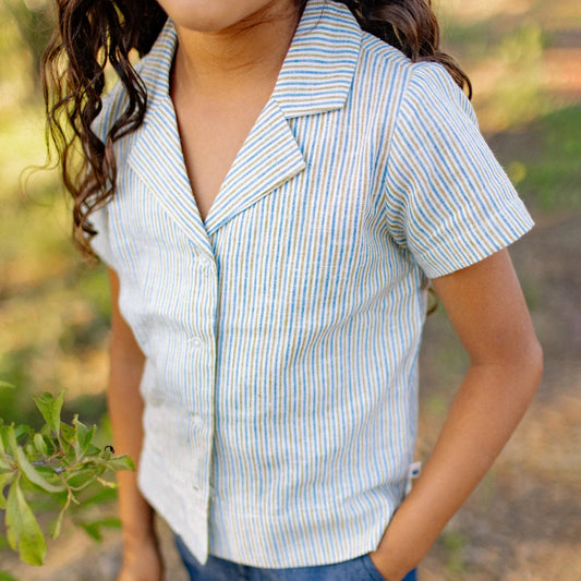 Cotton Linen Kids Camp Shirt - Driftwood Stripe | Jackalo