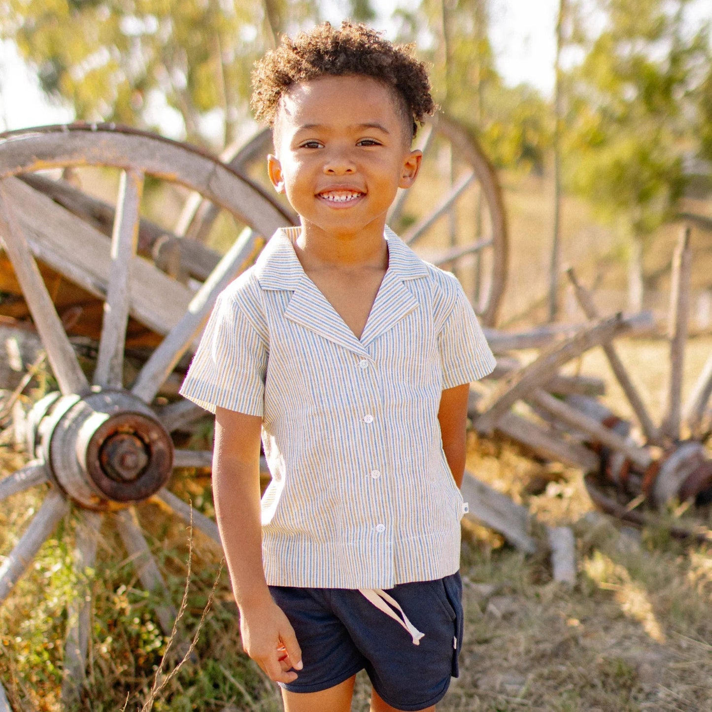 Cotton Linen Kids Camp Shirt - Driftwood Stripe | Jackalo
