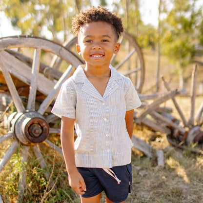 Cotton Linen Kids Camp Shirt - Driftwood Stripe | Jackalo