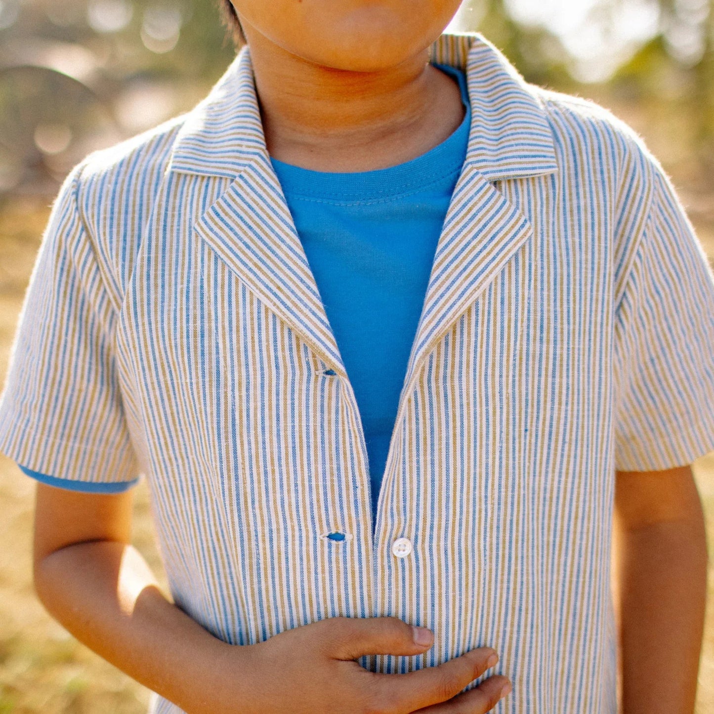 Cotton Linen Kids Camp Shirt - Driftwood Stripe | Jackalo