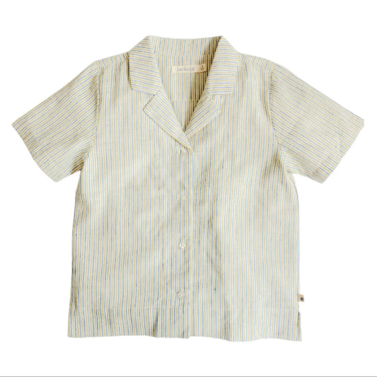 Cotton Linen Kids Camp Shirt - Driftwood Stripe | Jackalo