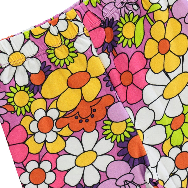 Smafolk organic Bike shorts- flowers, spring pink, closeup
