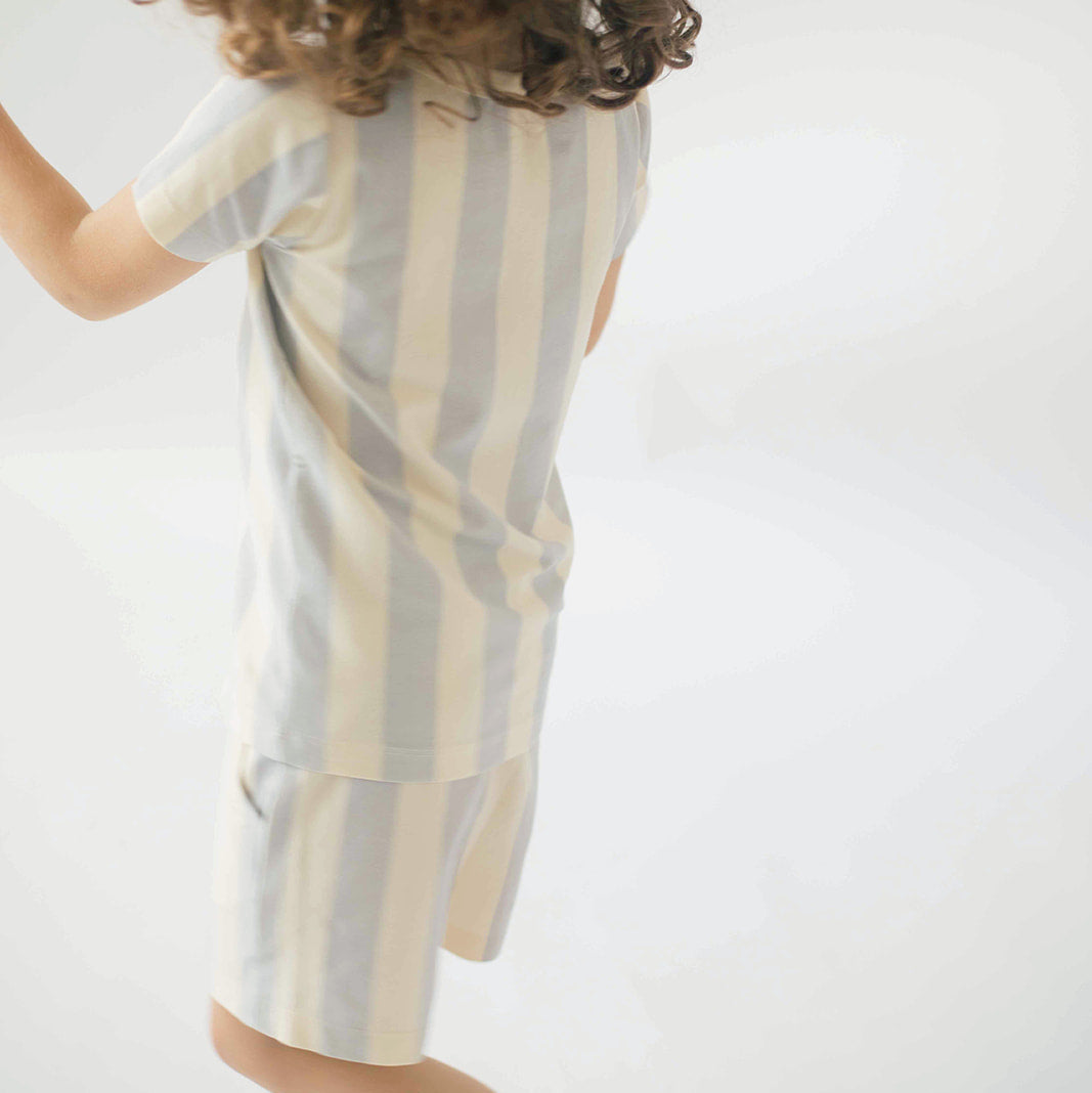 Kids Organic Cotton T-Shirt and Shorts Set - Blue Stripes | Good Apples Kids
