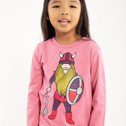 Danefae Long Sleeved Girls' Cotton Viking T-Shirt- Rose, Freja