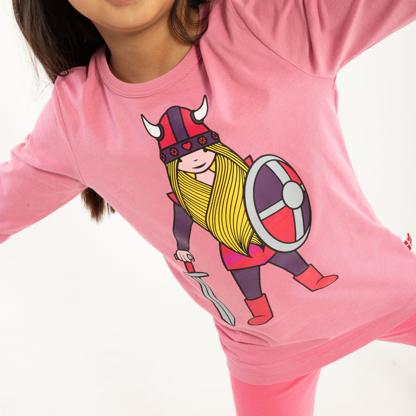 Danefae Long Sleeved Girls' Cotton Viking T-Shirt- Rose, Freja