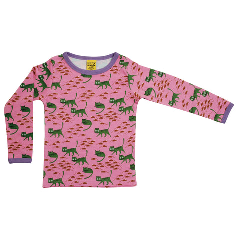 DUNS Sweden organic Long sleeve top- cats, pink