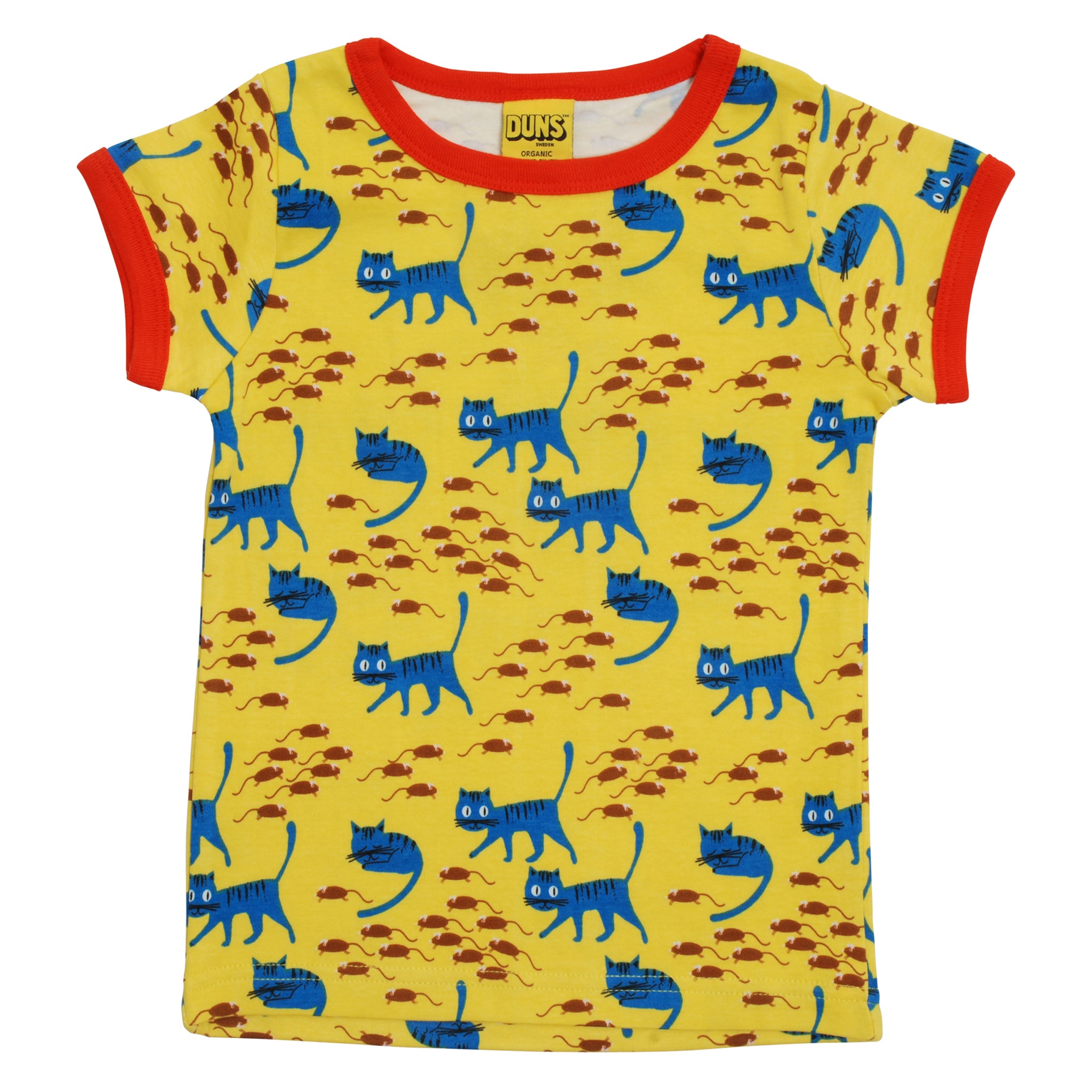 DUNS Sweden organic Short sleeve top- cats, lemon chrome