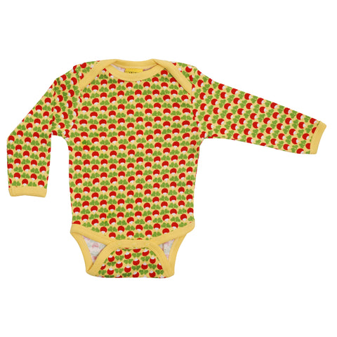 DUNS Sweden organic Long sleeve bodysuit- mini radish, snapdragon