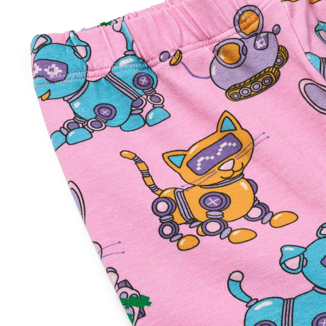 Småfolk Organic Girls' Leggings- Robot Pets, Pink Lilac