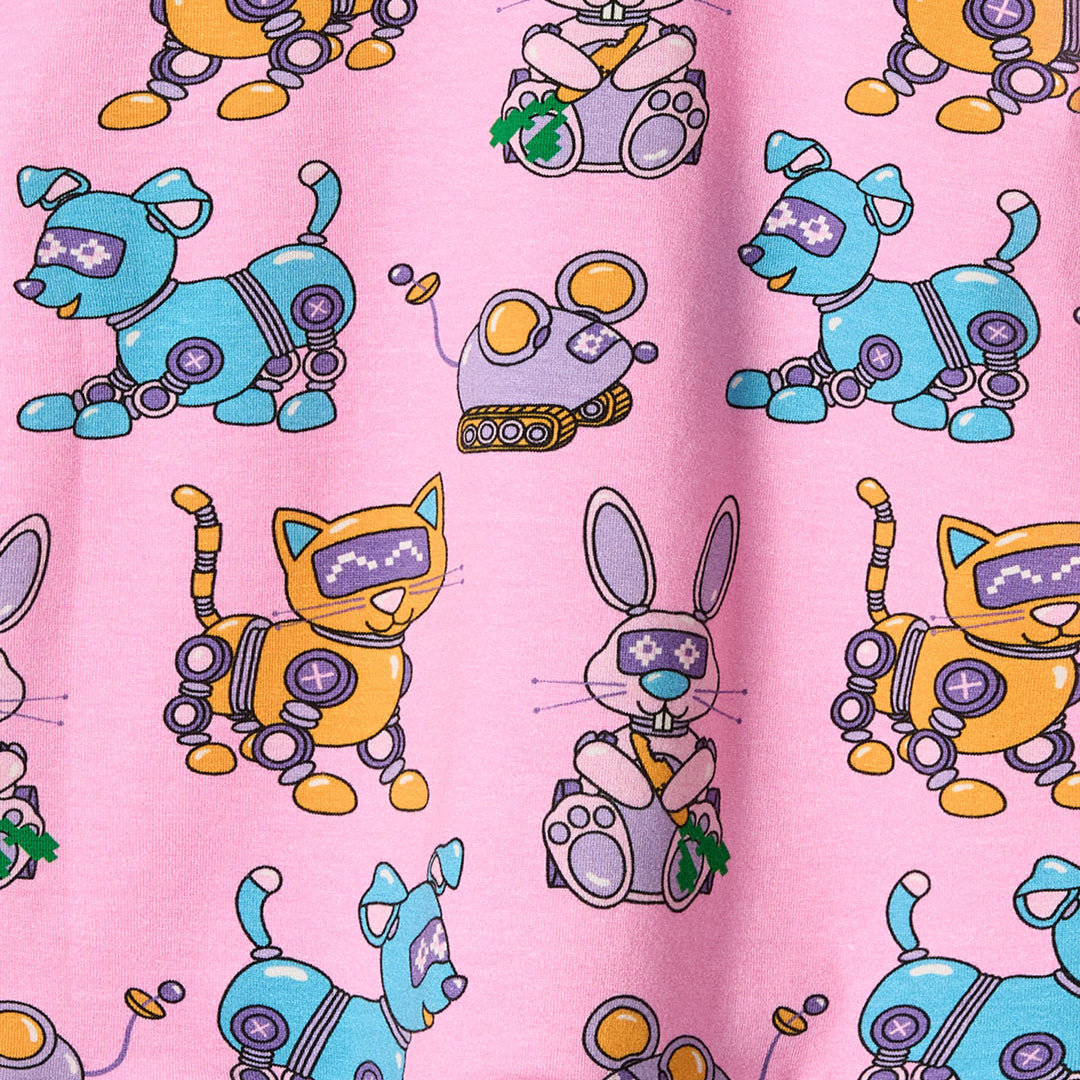 Småfolk Organic Girls' Leggings- Robot Pets, Pink Lilac