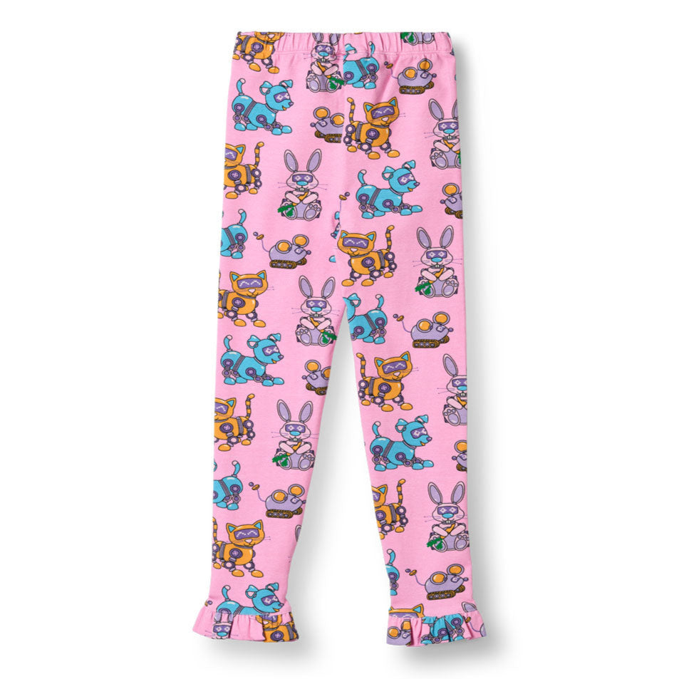 Småfolk Organic Girls' Leggings- Robot Pets, Pink Lilac