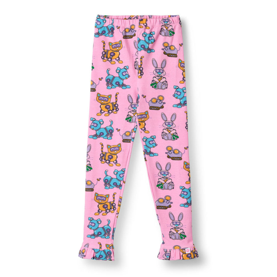 Småfolk Organic Girls' Leggings- Robot Pets, Pink Lilac