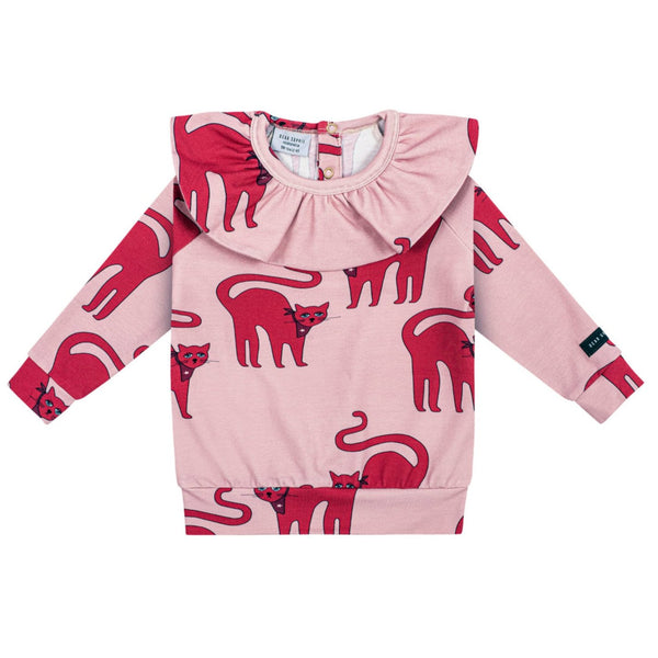 Dear Sophie organic Frill long sleeved top- cat pink