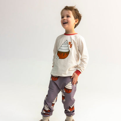 Dear Sophie Organic Kids' Long Sleeved Top- Hot Chocolate, Off-White