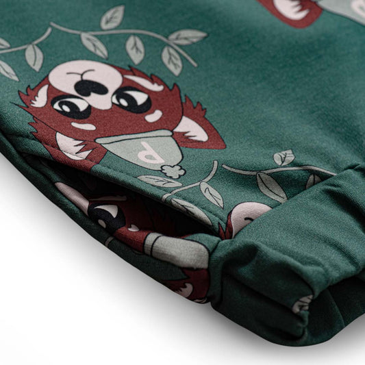 Dear Sophie organic Jogger pants- green panda, closeup