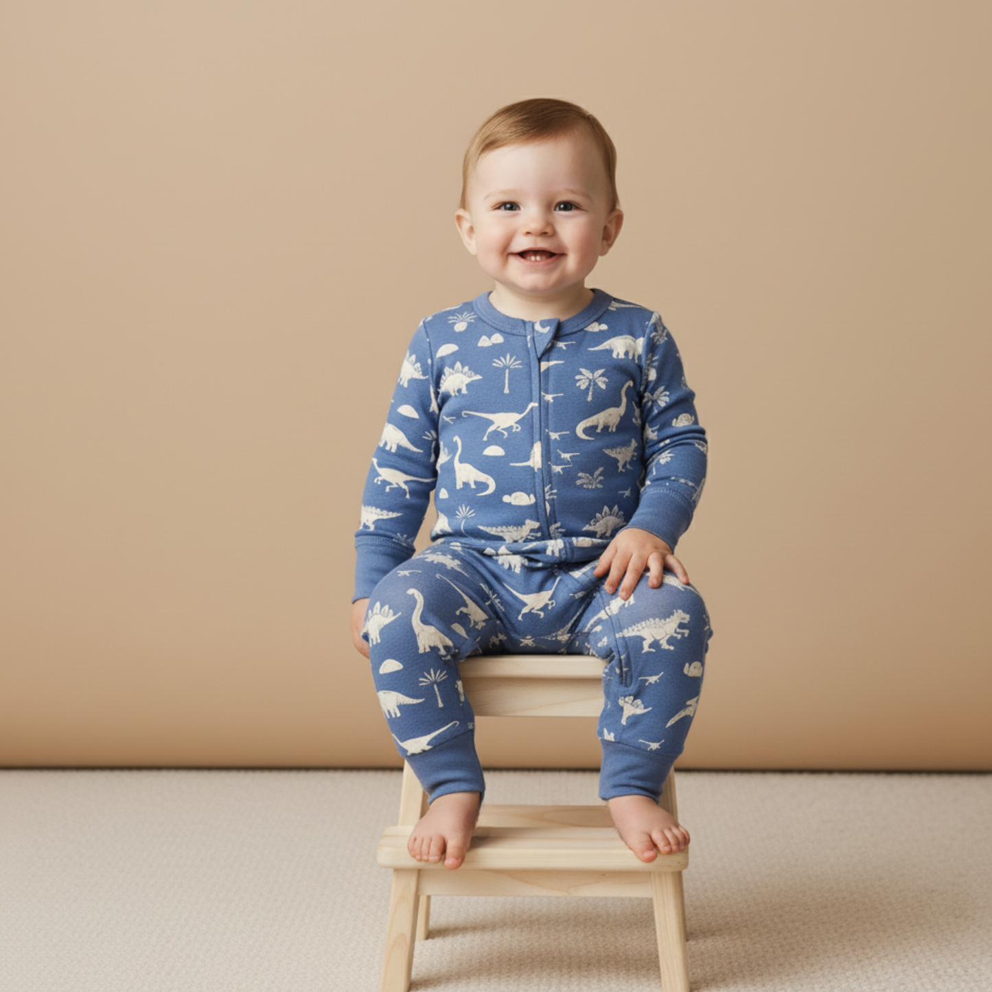 Organic Cottom 2-Way Zip Romper - Dino