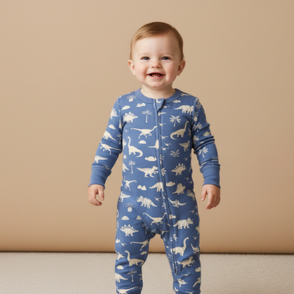 Organic Cottom 2-Way Zip Romper - Dino