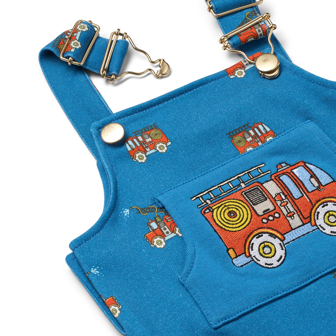 Småfolk Organic Baby Overalls- Fire Truck, Blue