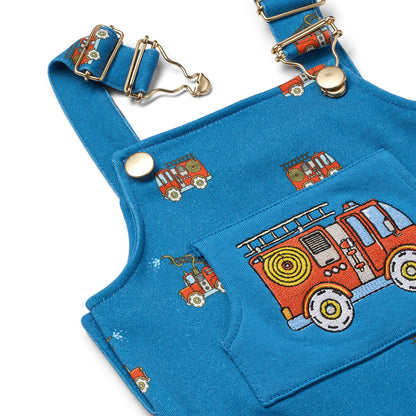 Småfolk Organic Baby Overalls- Fire Truck, Blue