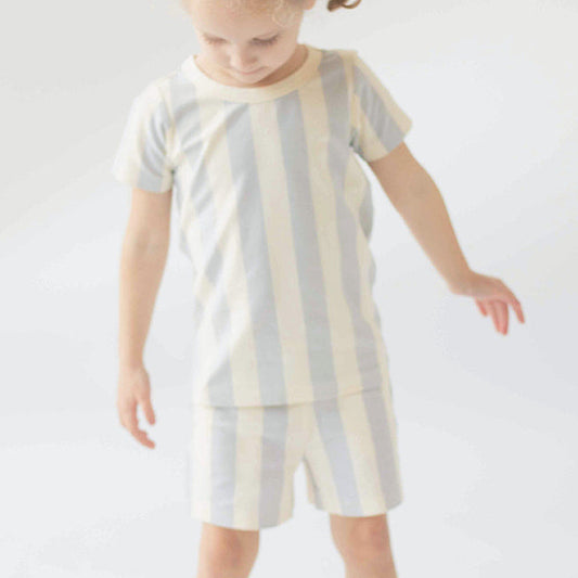 Kids Organic Cotton T-Shirt and Shorts Set - Blue Stripes | Good Apples Kids