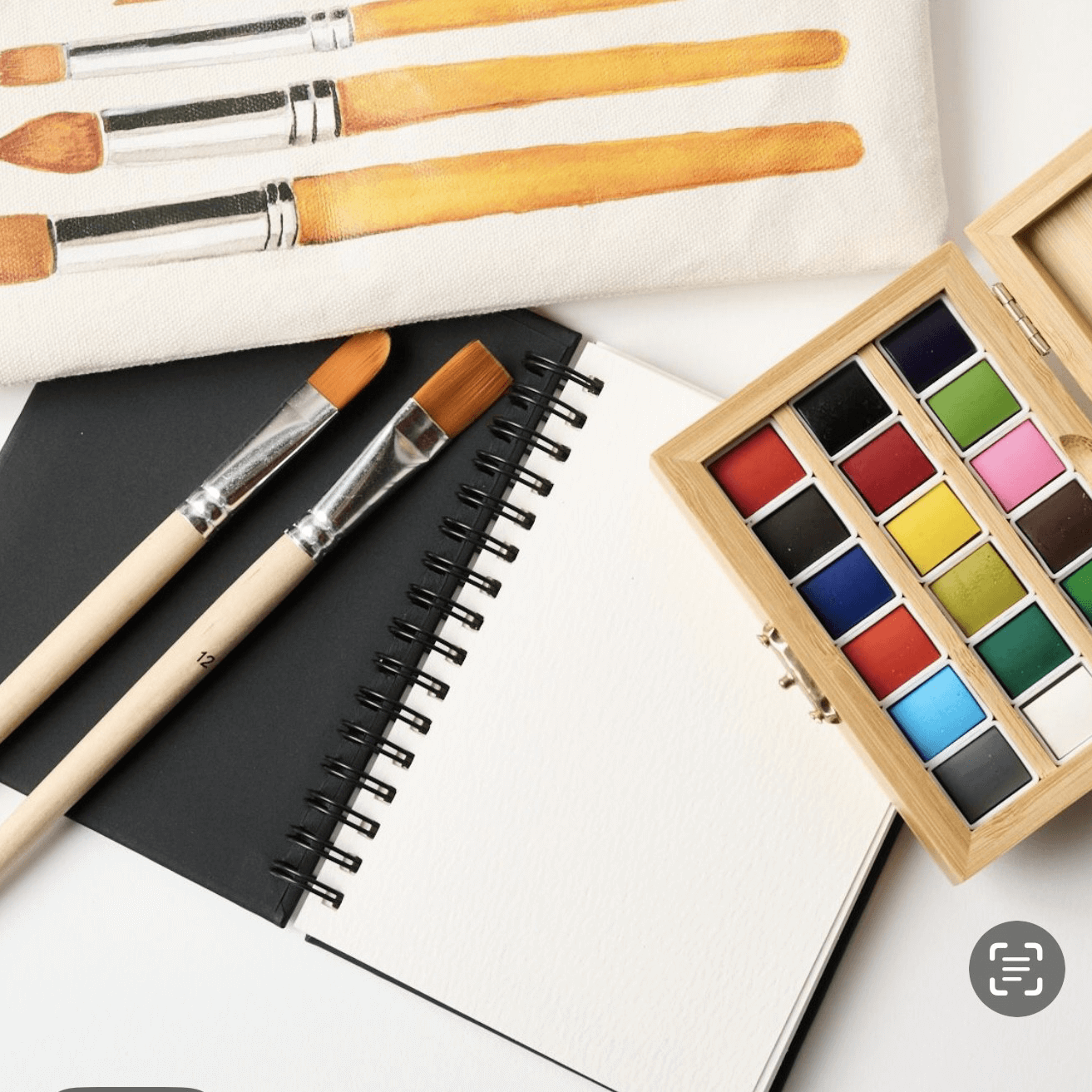 Watercolor Travel Set - Bamboo Case, Brushes, & Paper Pad