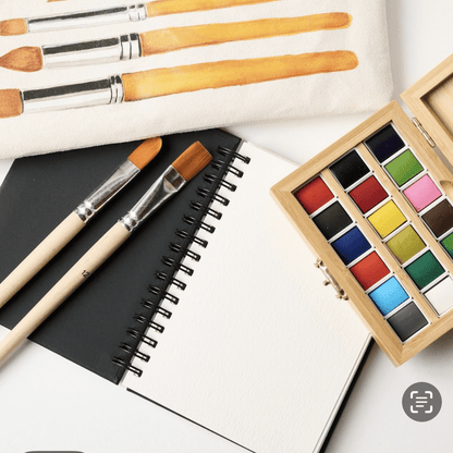 Watercolor Travel Set - Bamboo Case, Brushes, & Paper Pad
