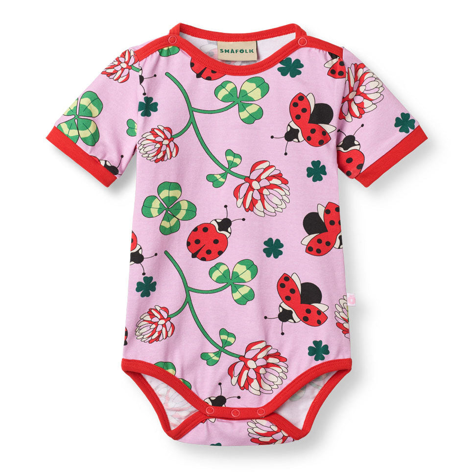 Organic Cotton Ladybug Print Short Sleeve Baby Bodysuit - Blush Pink | Småfolk