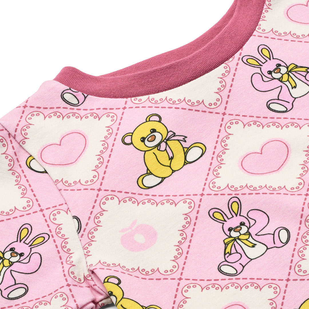 Småfolk Organic Long Sleeved Girls' T-shirt- Teddy Bears, Lace Pink