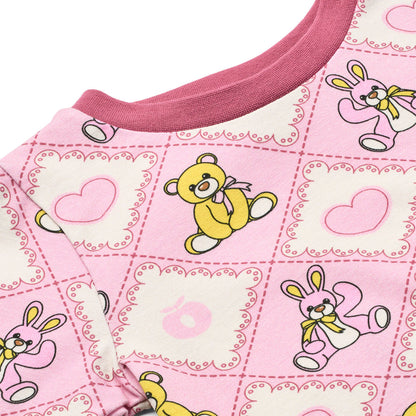 Småfolk Organic Long Sleeved Girls' T-shirt- Teddy Bears, Lace Pink