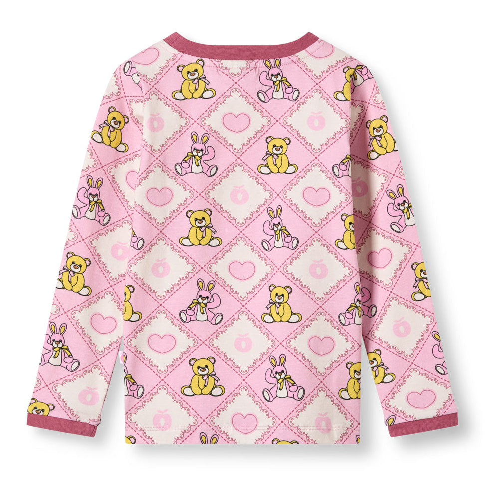 Småfolk Organic Long Sleeved Girls' T-shirt- Teddy Bears, Lace Pink