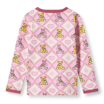 Småfolk Organic Long Sleeved Girls' T-shirt- Teddy Bears, Lace Pink