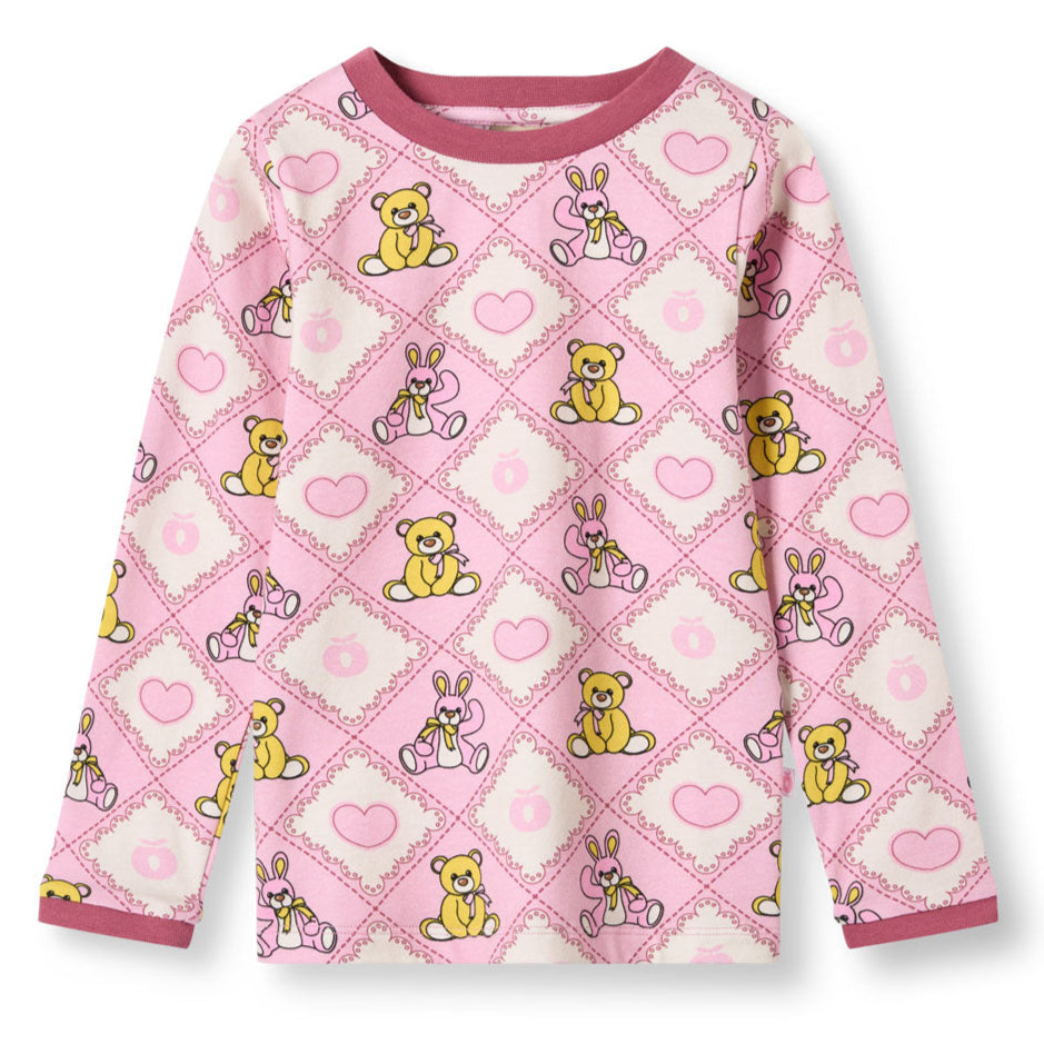 Småfolk Organic Long Sleeved Girls' T-shirt- Teddy Bears, Lace Pink