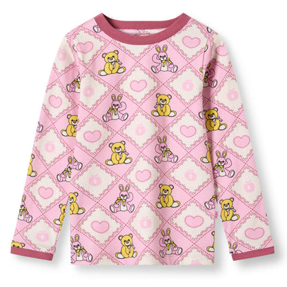 Småfolk Organic Long Sleeved Girls' T-shirt- Teddy Bears, Lace Pink
