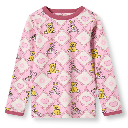 Småfolk Organic Long Sleeved Girls' T-shirt- Teddy Bears, Lace Pink