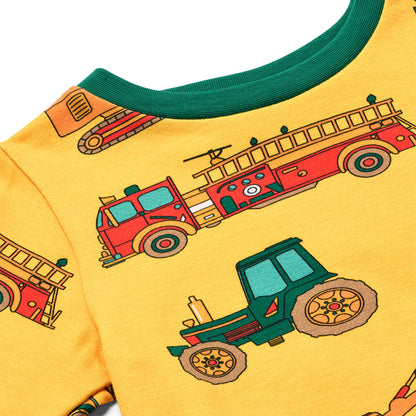 Småfolk Organic Long Sleeved Boys' T-shirt- Vehicles, Sunstruck Yellow