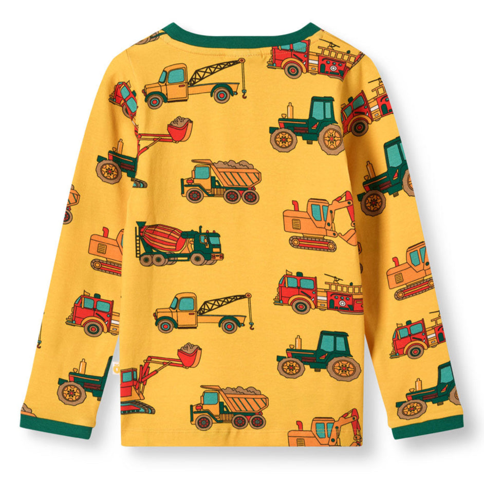Småfolk Organic Long Sleeved Boys' T-shirt- Vehicles, Sunstruck Yellow