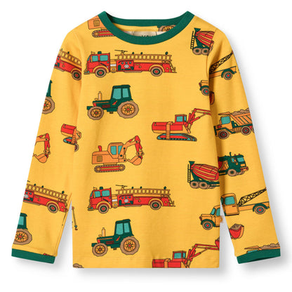 Småfolk Organic Long Sleeved Boys' T-shirt- Vehicles, Sunstruck Yellow