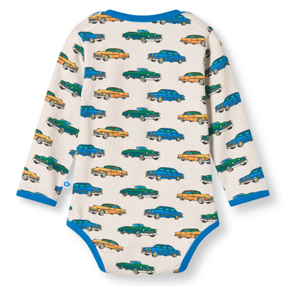 Småfolk Organic Long Sleeved Baby Bodysuit- Cars, Vanilla
