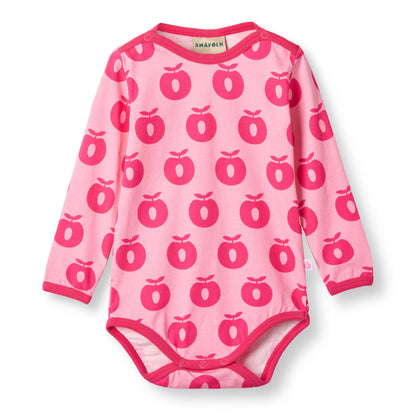 Småfolk Organic Short Sleeved Girls' Bodysuit- Apples, Pink Lilac