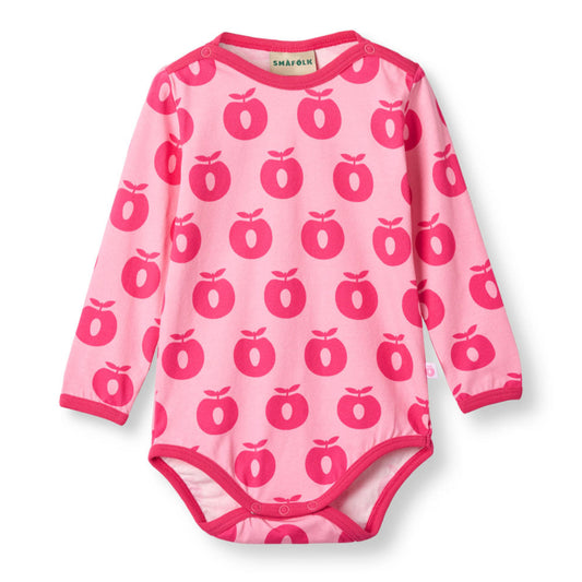 Småfolk Organic Short Sleeved Girls' Bodysuit- Apples, Pink Lilac