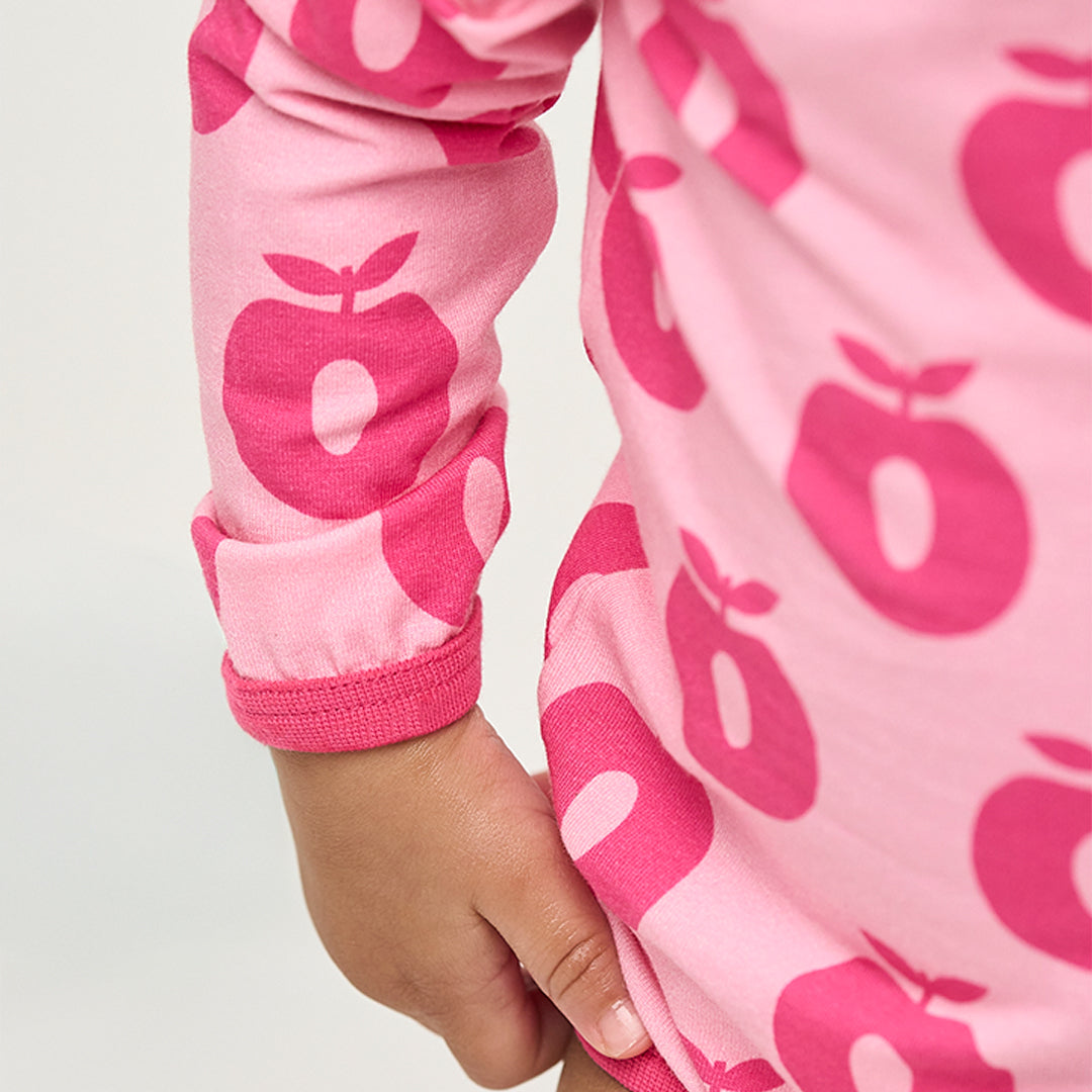 Småfolk Organic Short Sleeved Girls' Bodysuit- Apples, Pink Lilac