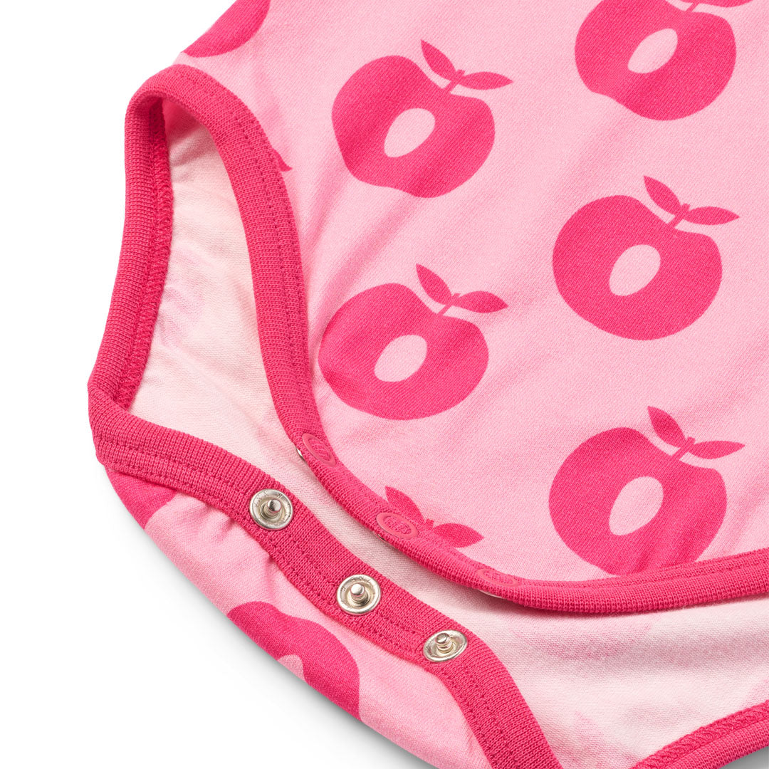 Småfolk Organic Short Sleeved Girls' Bodysuit- Apples, Pink Lilac