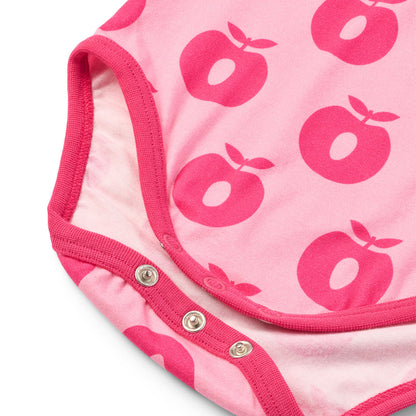 Småfolk Organic Short Sleeved Girls' Bodysuit- Apples, Pink Lilac