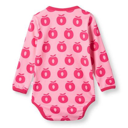 Småfolk Organic Short Sleeved Girls' Bodysuit- Apples, Pink Lilac