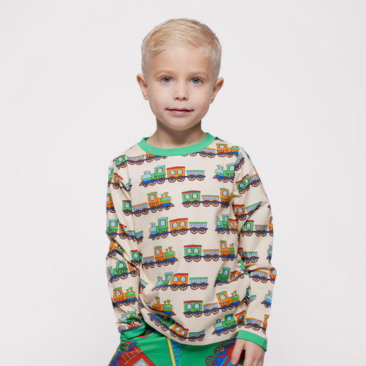 Smafolk Organic Cotton Long Sleeve T-Shirt - Trains