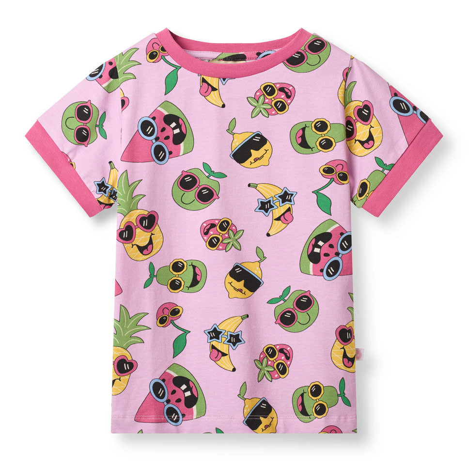 Organic Cotton Fruit Print Short Sleeve Kids T-Shirt - Blush Pink | Småfolk