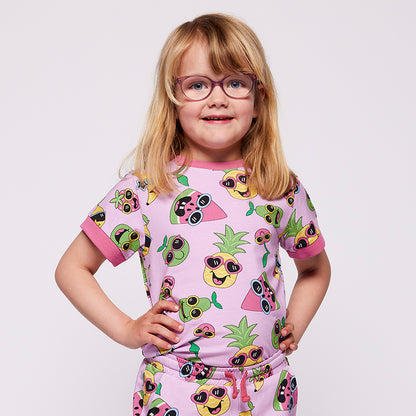 Organic Cotton Fruit Print Short Sleeve Kids T-Shirt - Blush Pink | Småfolk